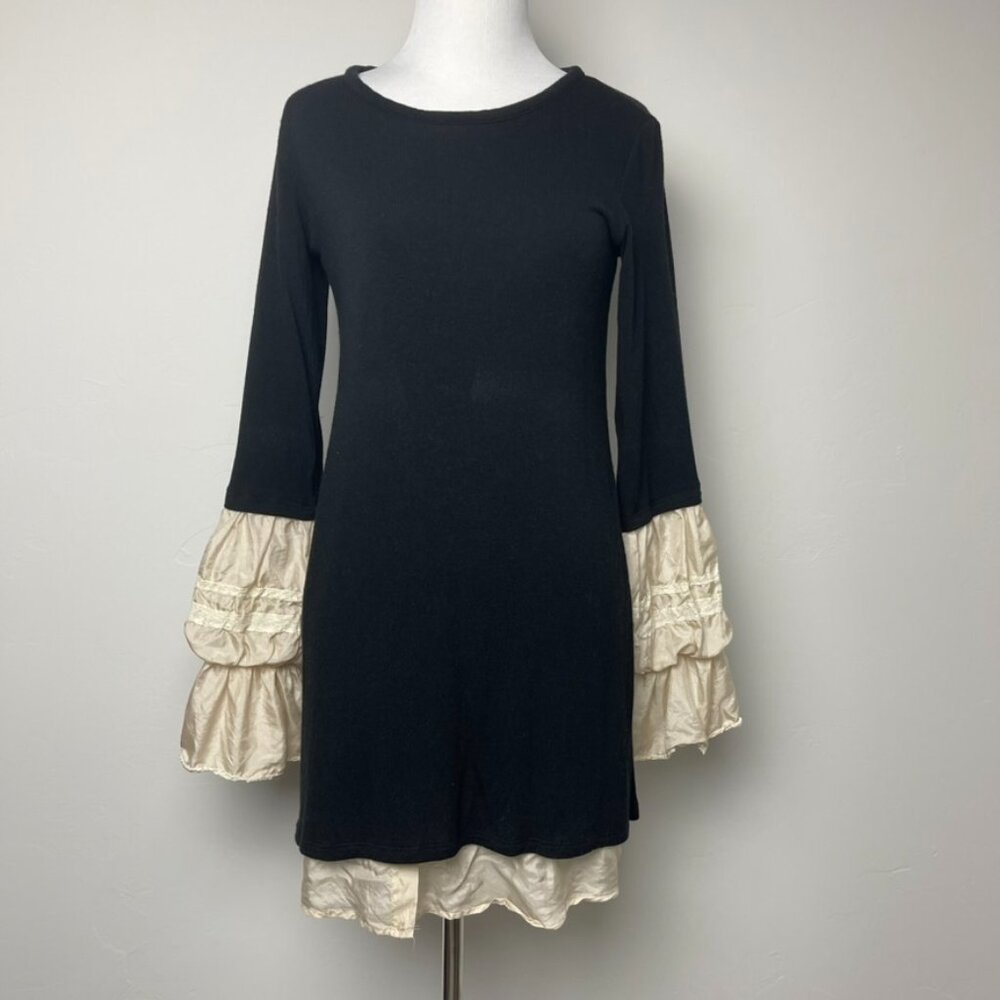 Bailey 44 Women's Dress Small Black Ivory Balloon Sleeve Knit Sweater Dress Boho